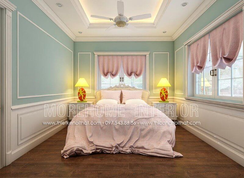 Thiết kế giường ngủ đẹp phong cách tân cổ điển cho phòng ngủ bé gái