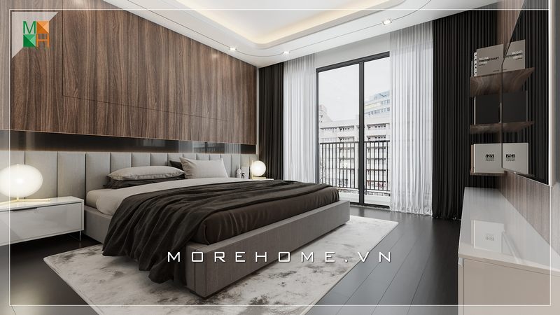 Ốp tường mẫu gỗ đầu giường góp phần tăng cường vẻ đẹp và tiện nghi của căn phòng ngủ.